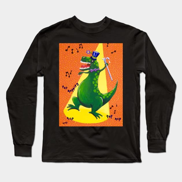 Dancing Dinosaur Long Sleeve T-Shirt by SoozieWray